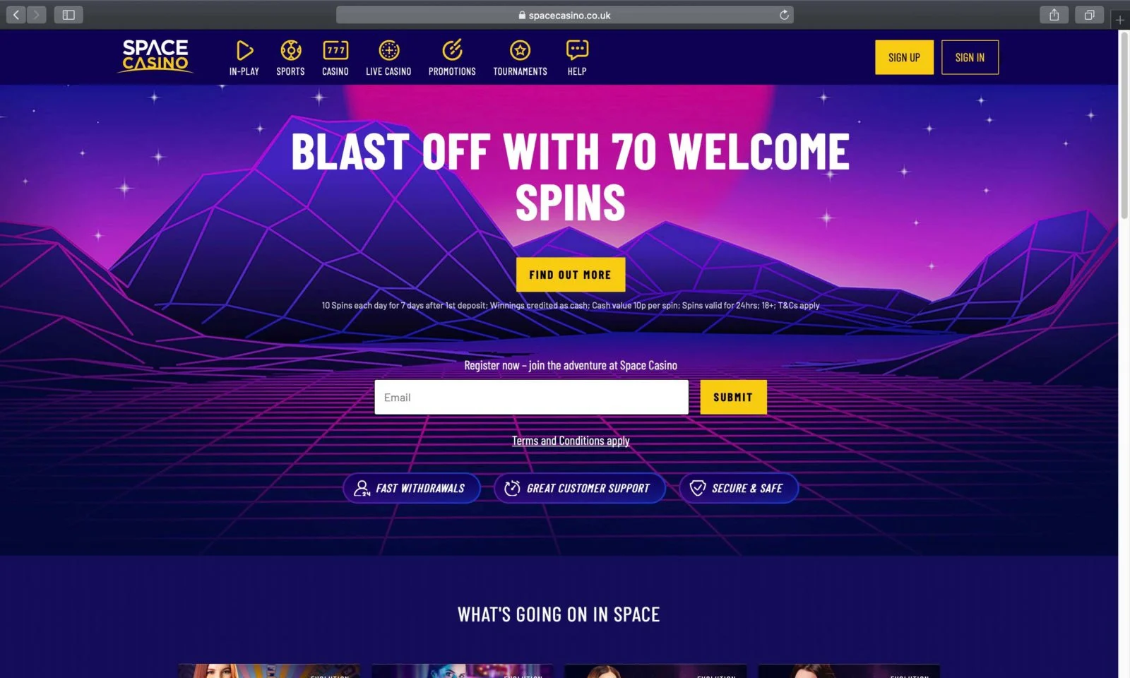 spacecasino homepage